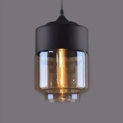 Retro industrial black & smoked glass pendant lighting dining room