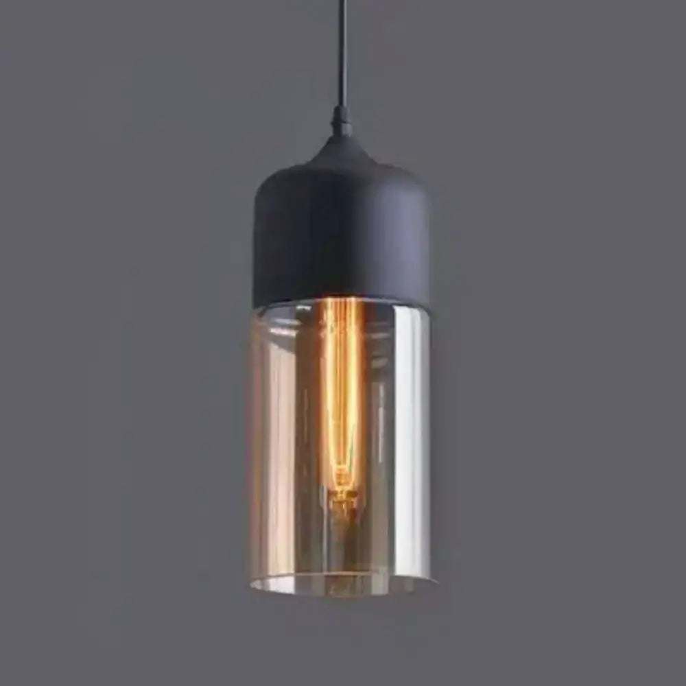 Retro industrial black & smoked glass pendant lighting dining room