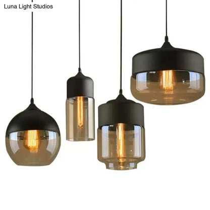 Retro industrial black & smoked glass pendant lighting dining room