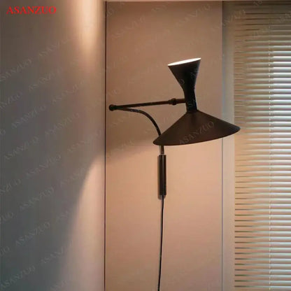 Retro industrial black & white dual arm wall lamps bedroom light