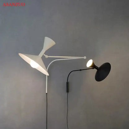 Retro industrial black & white dual arm wall lamps bedroom light