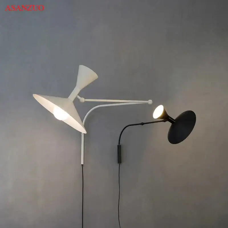 Retro industrial black & white dual arm wall lamps bedroom light