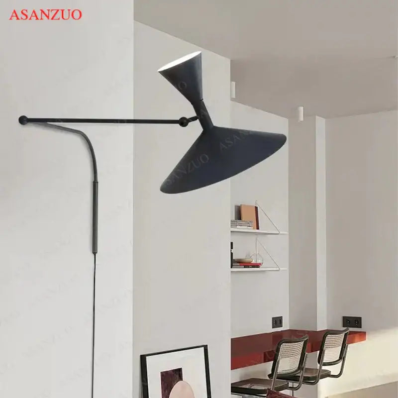 Retro industrial black & white dual arm wall lamps bedroom light