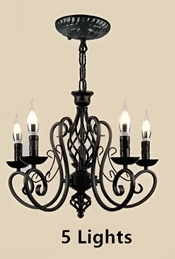 Retro industrial black wrought iron chandelier for living room