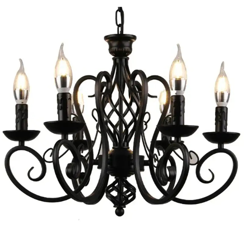 Retro industrial black wrought iron chandelier for living room