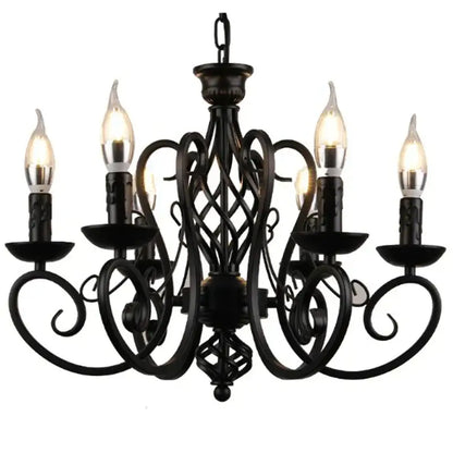 Retro industrial black wrought iron chandelier for living room