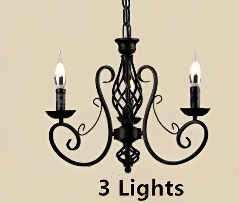 Retro industrial black wrought iron chandelier for living room