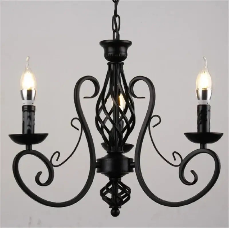 Retro industrial black wrought iron chandelier for living room