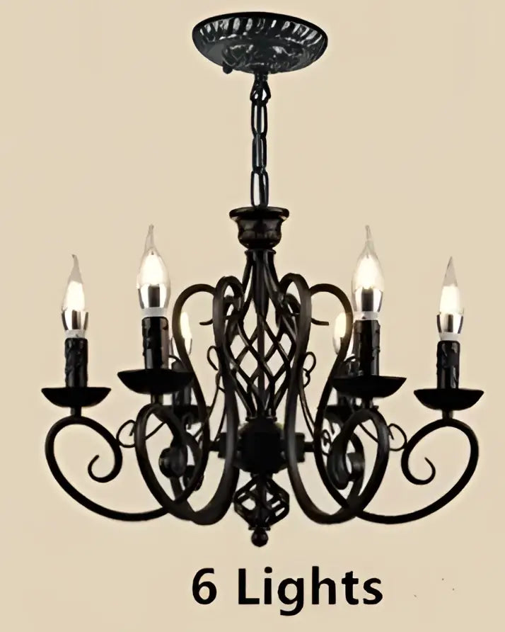 Retro industrial black wrought iron chandelier for living room