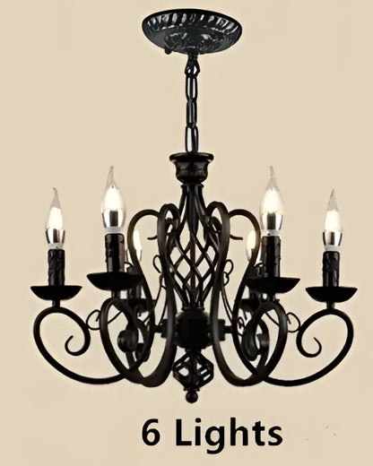 Retro industrial black wrought iron chandelier for living room
