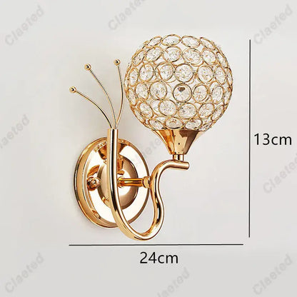 Retro industrial gold crystal wall lamp sconce for bedroom