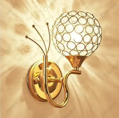 Retro industrial gold crystal wall lamp sconce for bedroom