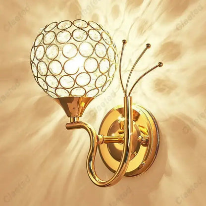 Retro industrial gold crystal wall lamp sconce for bedroom