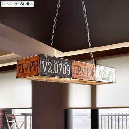 Retro industrial metal license plate pendant light dining room 5 bulbs