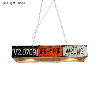 Retro industrial metal license plate pendant light dining room 5 bulbs