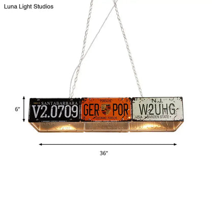 Retro industrial metal license plate pendant light dining room 5 bulbs