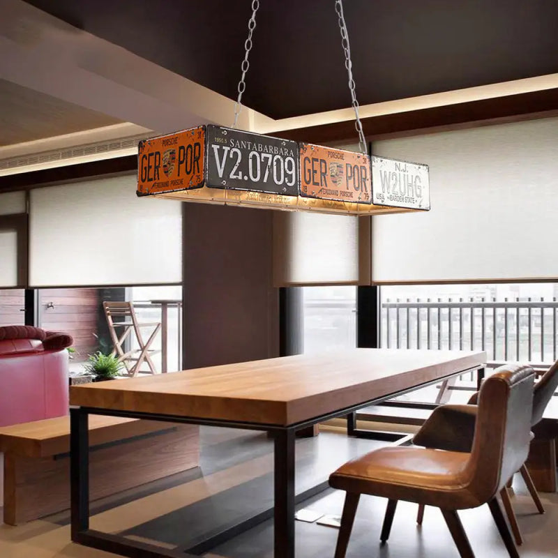 DecorBites™ Retro Industrial Metal Pendant Light - 5 Bulbs - Rectangle Shape - Ideal for Dining Table