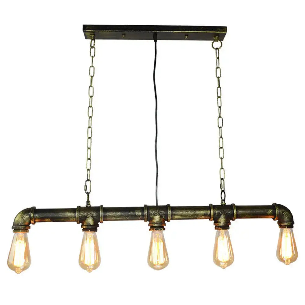 Retro industrial metal tubular island exposed bulb dining room light