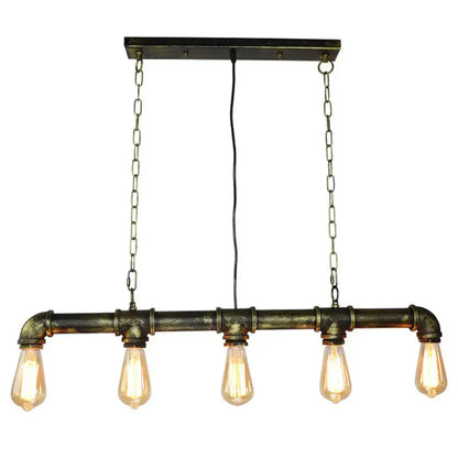 Retro industrial metal tubular island exposed bulb dining room light