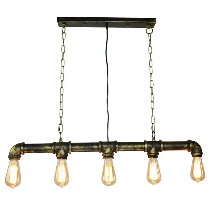 Retro industrial metal tubular island exposed bulb dining room light