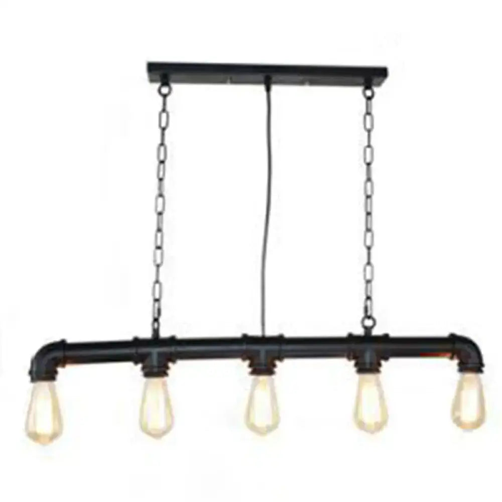 Retro industrial metal tubular island exposed bulb dining room light