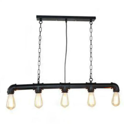 Retro industrial metal tubular island exposed bulb dining room light