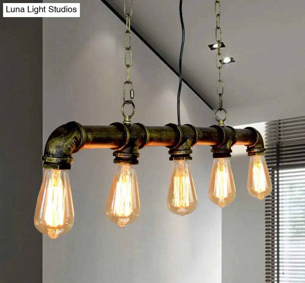 Retro industrial metal tubular island exposed bulb dining room light