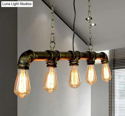 Retro industrial metal tubular island exposed bulb dining room light