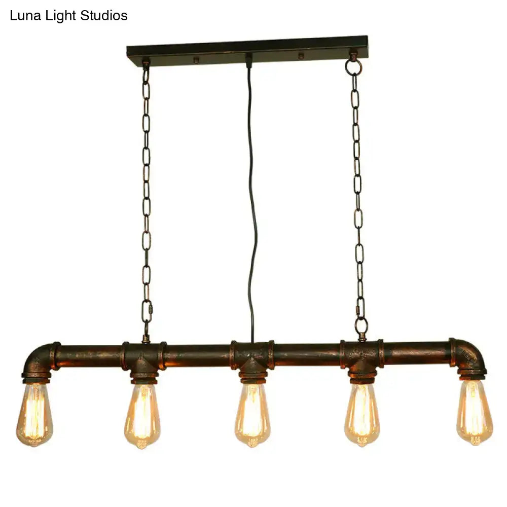 Retro industrial metal tubular island exposed bulb dining room light