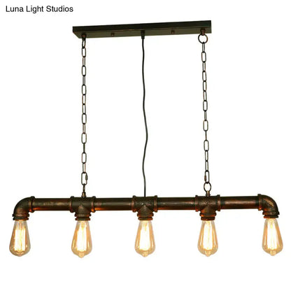 Retro industrial metal tubular island exposed bulb dining room light