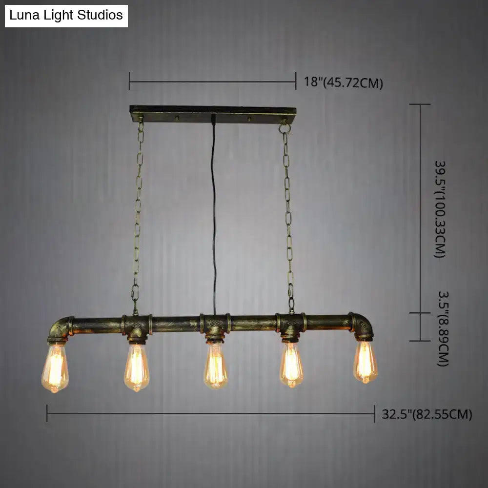 Retro industrial metal tubular island exposed bulb dining room light