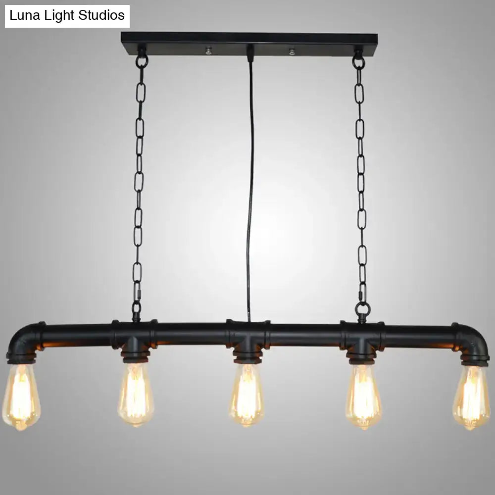 Retro industrial metal tubular island exposed bulb dining room light