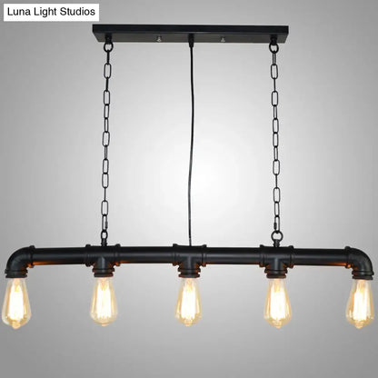 Retro industrial metal tubular island exposed bulb dining room light