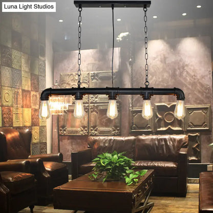 Retro industrial metal tubular island exposed bulb dining room light