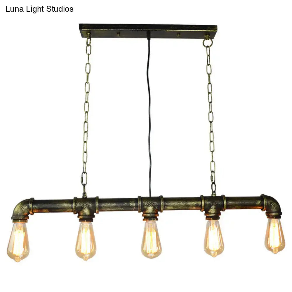 Retro industrial metal tubular island exposed bulb dining room light