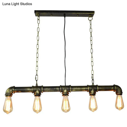 Retro industrial metal tubular island exposed bulb dining room light