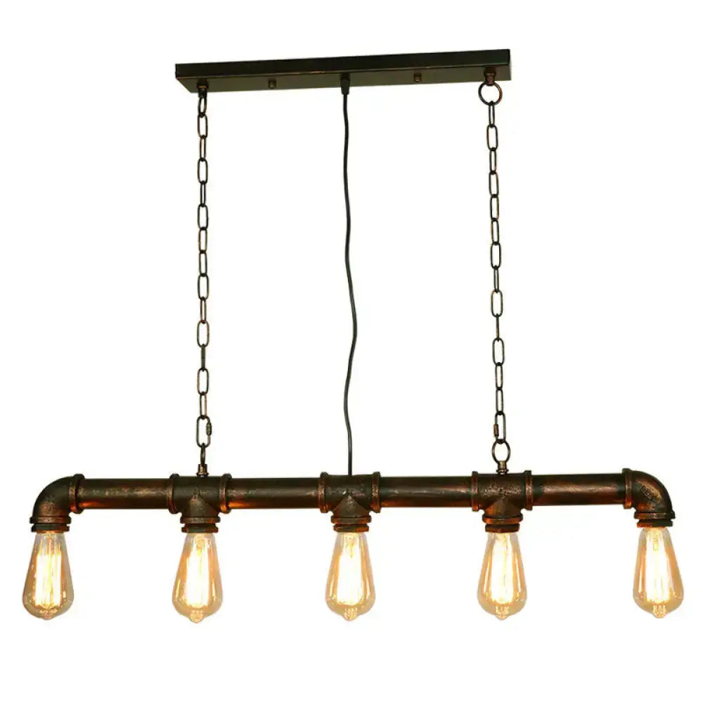 Retro industrial metal tubular island exposed bulb dining room light