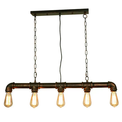 Retro industrial metal tubular island exposed bulb dining room light