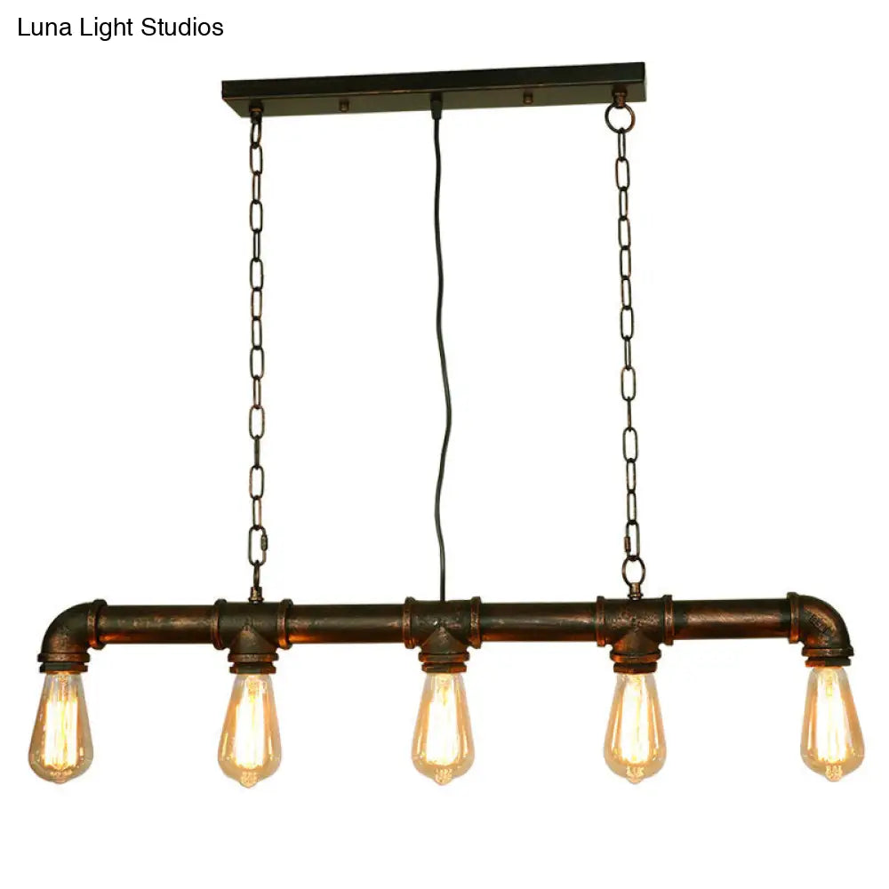 DecorBites™ Retro Industrial Metal Tubular Island Pendant with Exposed Bulbs - 5-Light Island Lamp