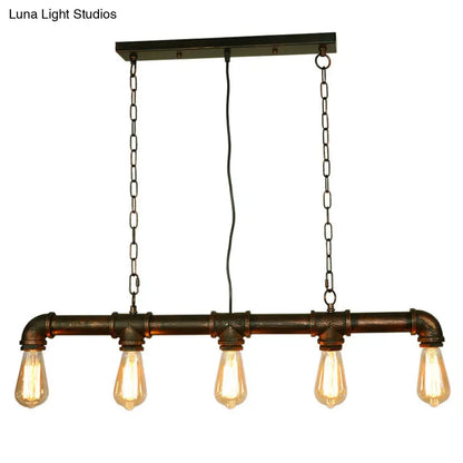 DecorBites™ Retro Industrial Metal Tubular Island Pendant with Exposed Bulbs - 5-Light Island Lamp