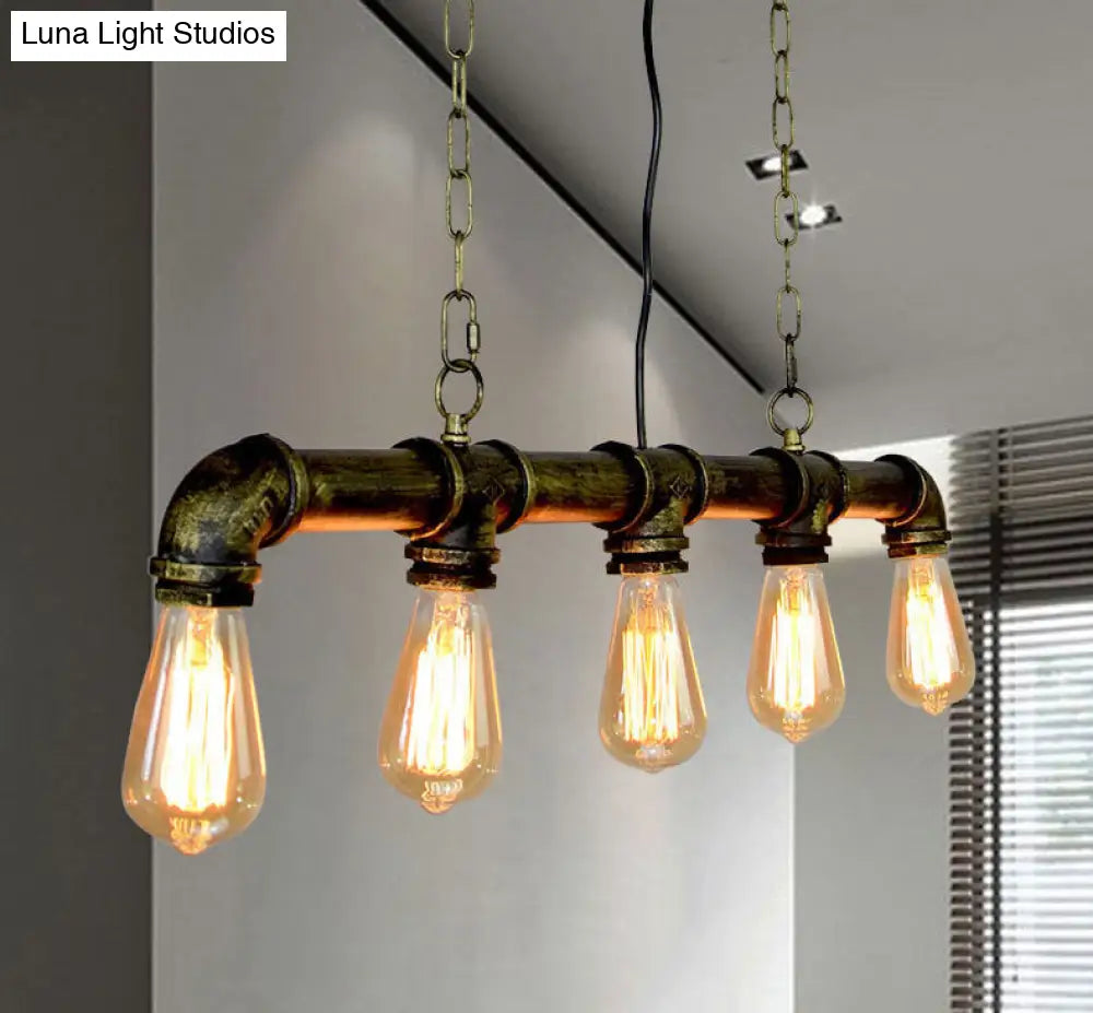 DecorBites™ Retro Industrial Metal Tubular Island Pendant with Exposed Bulbs - 5-Light Island Lamp