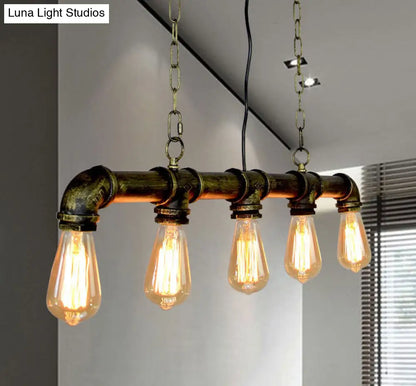 DecorBites™ Retro Industrial Metal Tubular Island Pendant with Exposed Bulbs - 5-Light Island Lamp