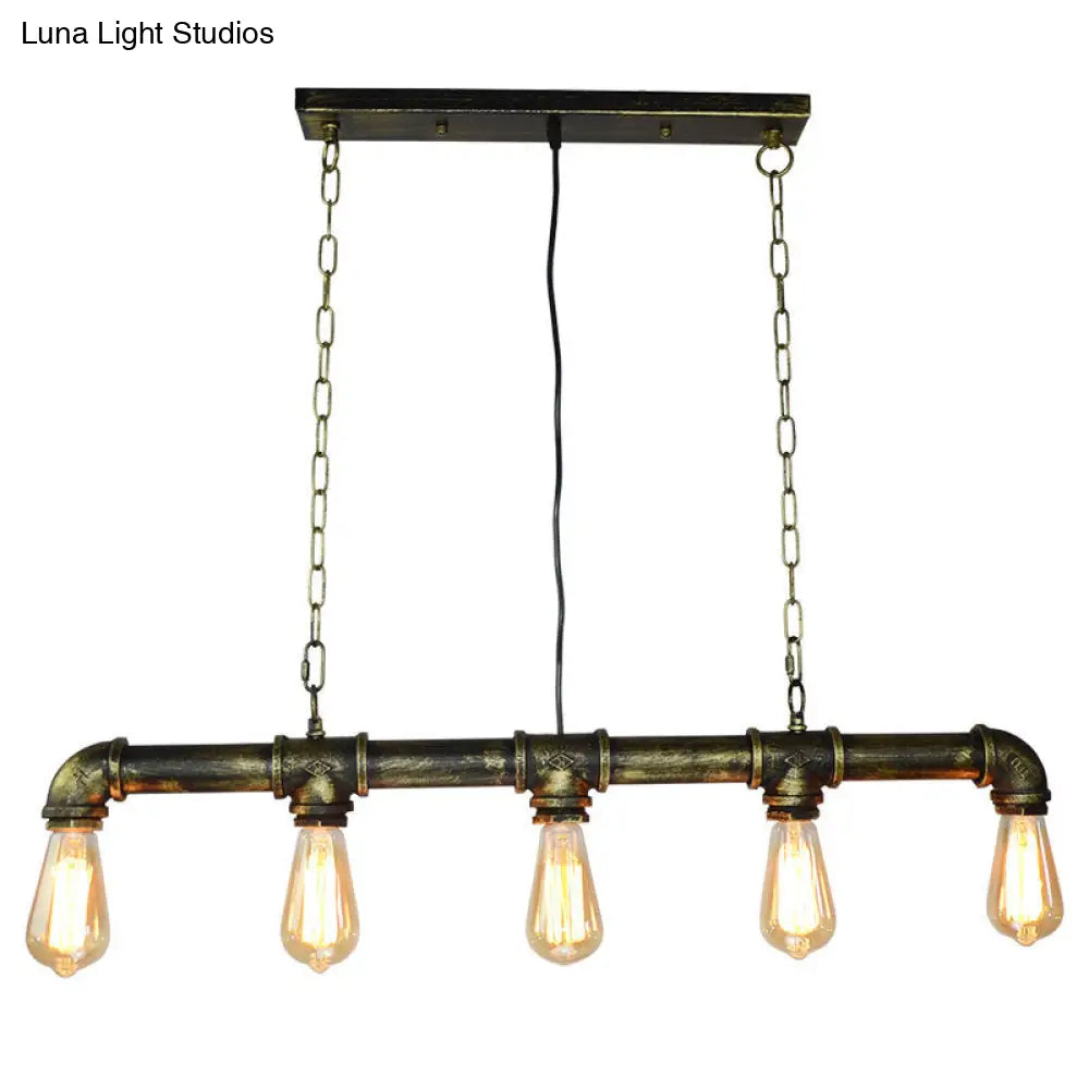 DecorBites™ Retro Industrial Metal Tubular Island Pendant with Exposed Bulbs - 5-Light Island Lamp