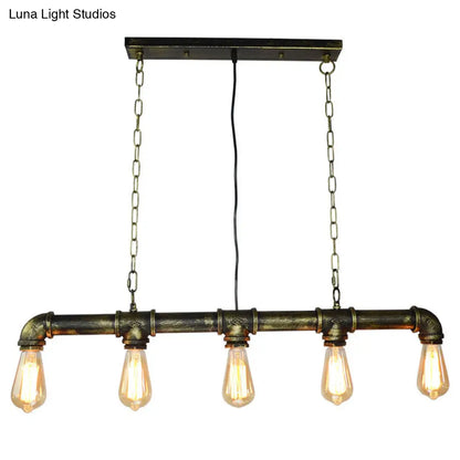 DecorBites™ Retro Industrial Metal Tubular Island Pendant with Exposed Bulbs - 5-Light Island Lamp