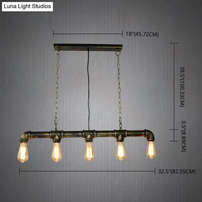 DecorBites™ Retro Industrial Metal Tubular Island Pendant with Exposed Bulbs - 5-Light Island Lamp