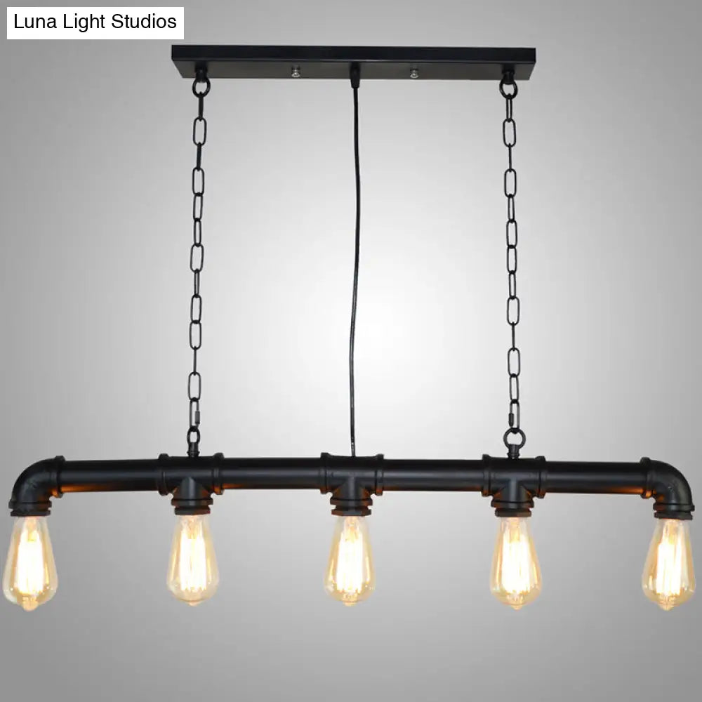 DecorBites™ Retro Industrial Metal Tubular Island Pendant with Exposed Bulbs - 5-Light Island Lamp
