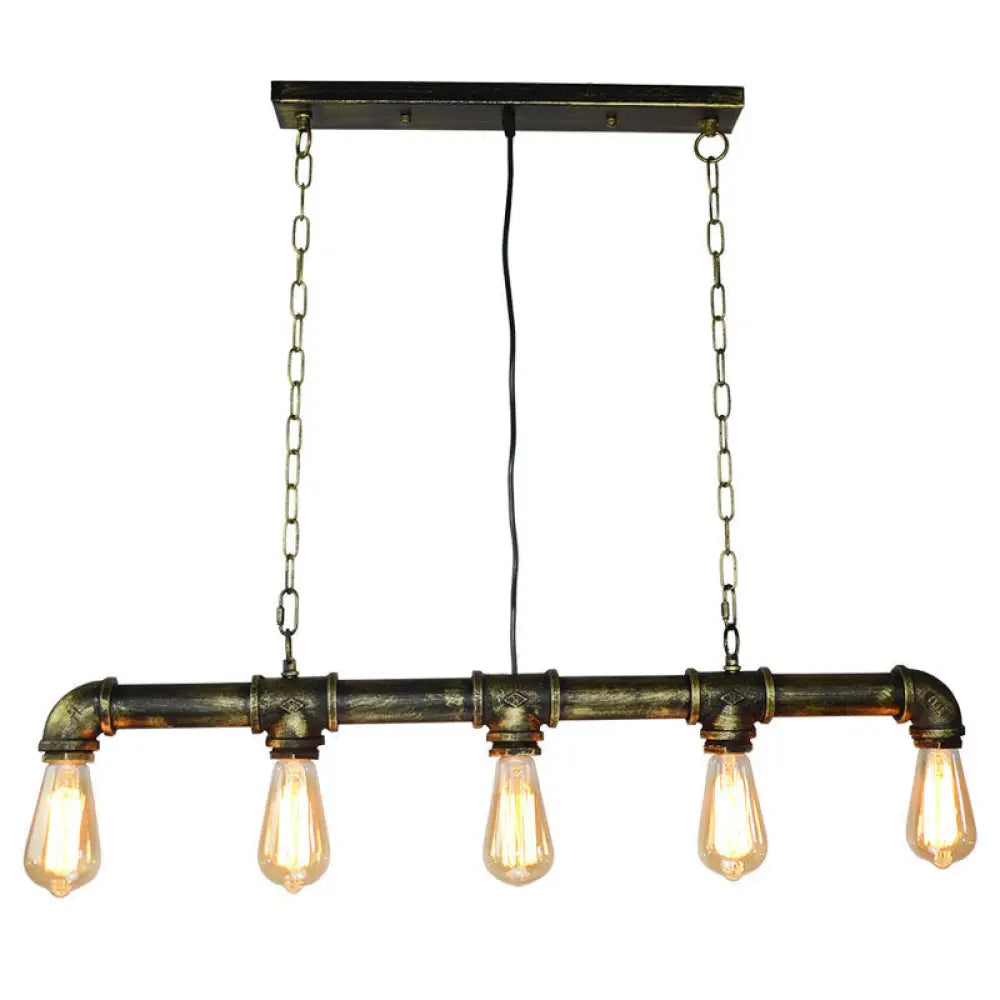 DecorBites™ Retro Industrial Metal Tubular Island Pendant with Exposed Bulbs - 5-Light Island Lamp