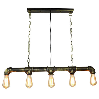 DecorBites™ Retro Industrial Metal Tubular Island Pendant with Exposed Bulbs - 5-Light Island Lamp