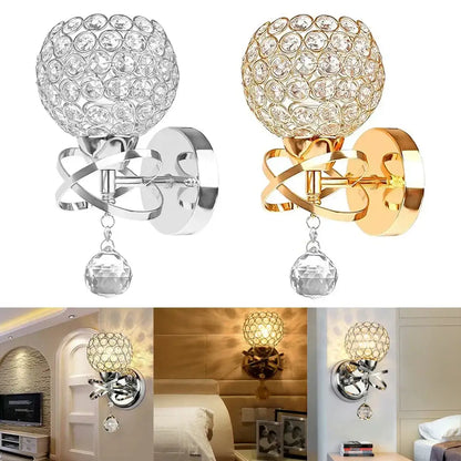 Retro industrial silver & gold crystal wall lamp living room sconce