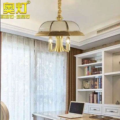 Retro iron bronze pendant light living room glass dome chandelier